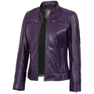 image:imageDecrum Cafe Racer Real Lambskin Motorcycle Style Leather Jacket WomenPurple Wax