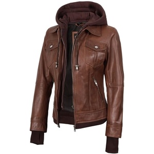image:imageDecrum Real Lambskin Bomber Jacket Women with Detachable HoodBrown