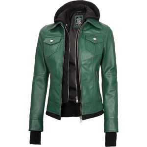 image:imageDecrum Real Lambskin Bomber Jacket Women with Detachable HoodGreen