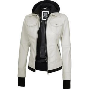 image:imageDecrum Real Lambskin Bomber Jacket Women with Detachable HoodOffwhite