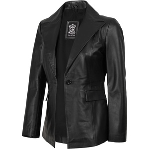 image:imageDecrum Womens 100 Lambskin Leather Blazer Jacket Business Casual StyleBlack