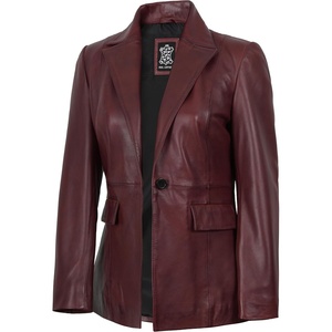 image:imageDecrum Womens 100 Lambskin Leather Blazer Jacket Business Casual StyleMaroon