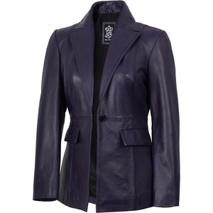 image:imageDecrum Womens 100 Lambskin Leather Blazer Jacket Business Casual StylePurple