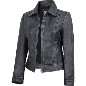 image:imageDecrum Womens Real Lambskin Leather Vintage Style Jacket for WomenDistressed Wash Black