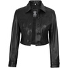 image:imageDecrum Cropped Leather Jacket for Women Real Lambskin Shirt Collar StyleBlack
