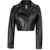 image:imageReal Lambskin Asymmetrical Cropped Leather Jacket Women Motocycle StyleBlack