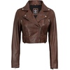 image:imageReal Lambskin Asymmetrical Cropped Leather Jacket Women Motocycle StyleCognac Wax
