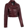image:imageReal Lambskin Asymmetrical Cropped Leather Jacket Women Motocycle StyleMaroon Wax