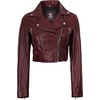 image:imageReal Lambskin Asymmetrical Cropped Leather Jacket Women Motocycle StyleMaroon Wax