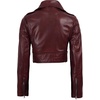image:imageReal Lambskin Asymmetrical Cropped Leather Jacket Women Motocycle StyleMaroon Wax