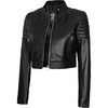 image:imageDecrum Black And Brown Real Lambskin Leather Cropped Jackets For WomenE Black