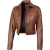 image:imageDecrum Cropped Leather Jacket for Women Real Lambskin Shirt Collar StyleCognac