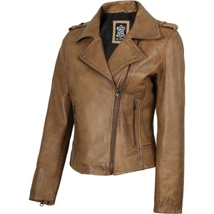 image:imageDecrum Asymmetrical Moto Style Real Lambskin Leather Biker Jacket WomenCamel
