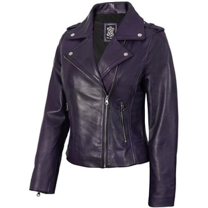 image:imageDecrum Asymmetrical Moto Style Real Lambskin Leather Biker Jacket WomenPurple Wax