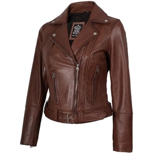 image:imageDecrum Asymmetrical Real Lambskin Leather Jacket Women Motorcycle StyleCognac