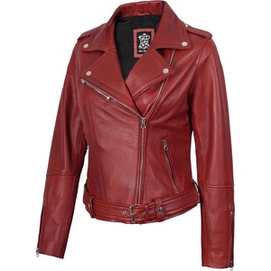 image:imageDecrum Asymmetrical Real Lambskin Womens Biker Leather JacketRed