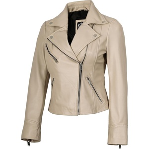 image:imageDecrum Asymmetrical Womens Leather Jacket  Motorcycle Style Leather Jackets for WomenBeige
