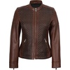 image:imageDecrum Black and Brown Cafe Racer Real Lambskin Leather Jacket WomenBrown