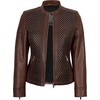image:imageDecrum Black and Brown Cafe Racer Real Lambskin Leather Jacket WomenBrown