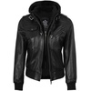 image:imageDecrum Real Lambskin Leather Bomber Jacket Women with Detachable HoodBlack