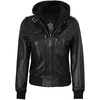 image:imageDecrum Real Lambskin Leather Bomber Jacket Women with Detachable HoodBlack