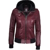 image:imageDecrum Real Lambskin Leather Bomber Jacket Women with Detachable HoodBurgundy