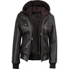 image:imageDecrum Real Lambskin Leather Bomber Jacket Women with Detachable HoodDark Brown Ruboff