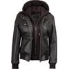 image:imageDecrum Real Lambskin Leather Bomber Jacket Women with Detachable HoodDark Brown Ruboff