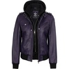 image:imageDecrum Real Lambskin Leather Bomber Jacket Women with Detachable HoodPurple Wax