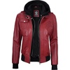 image:imageDecrum Real Lambskin Leather Bomber Jacket Women with Detachable HoodRed
