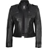image:imageDecrum Real Leather Jacket Wome Cafe Racer Moto Style with Rib Knit CollarBlack