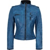 image:imageDecrum Real Leather Jacket Wome Cafe Racer Moto Style with Rib Knit CollarBlue