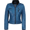 image:imageDecrum Real Leather Jacket Wome Cafe Racer Moto Style with Rib Knit CollarBlue