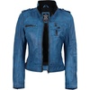 image:imageDecrum Real Leather Jacket Wome Cafe Racer Moto Style with Rib Knit CollarBlue