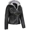 image:imageDecrum Womens Asymetrical Leather Jacket with Detachable HoodBlack