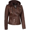 image:imageDecrum Womens Asymetrical Leather Jacket with Detachable HoodCognac