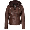 image:imageDecrum Womens Asymetrical Leather Jacket with Detachable HoodCognac