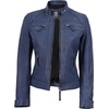 image:imageReal Womens Leather Jacket  Cafe Racer Style Leather Jackets for WomenWashed Distressed Blue