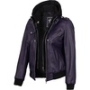image:imageDecrum Real Lambskin Leather Bomber Jacket Women with Detachable HoodPurple Wax