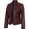 image:imageDecrum Real Lambskin Leather Cafe Racer Jacket Women Moto Biker StyleBurgundy