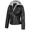 image:imageDecrum Womens Asymetrical Leather Jacket with Detachable HoodBlack