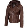 image:imageDecrum Womens Asymetrical Leather Jacket with Detachable HoodCognac