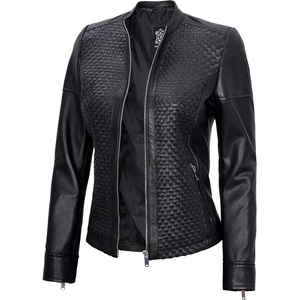 image:imageDecrum Black and Brown Cafe Racer Real Lambskin Leather Jacket WomenBlack