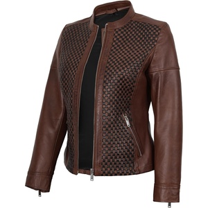 image:imageDecrum Black and Brown Cafe Racer Real Lambskin Leather Jacket WomenBrown