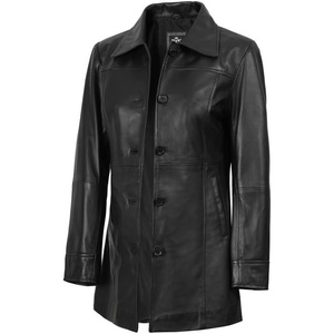 image:imageDecrum Real Lambskin 34 Length Leather Jacket Car Coat Style for WomenBlack