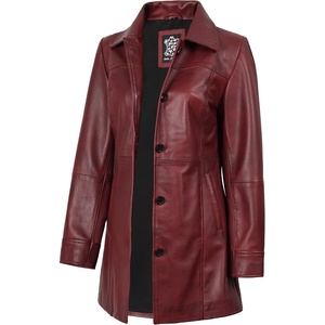 image:imageDecrum Real Lambskin 34 Length Leather Jacket Car Coat Style for WomenBurgundy