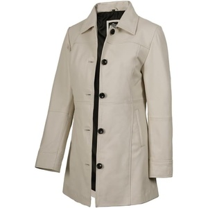 image:imageDecrum Real Lambskin 34 Length Leather Jacket Car Coat Style for WomenOffwhite