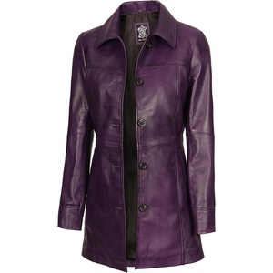 image:imageDecrum Real Lambskin 34 Length Leather Jacket Car Coat Style for WomenPurple Wax