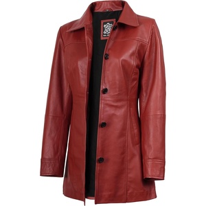 image:imageDecrum Real Lambskin 34 Length Leather Jacket Car Coat Style for WomenRed