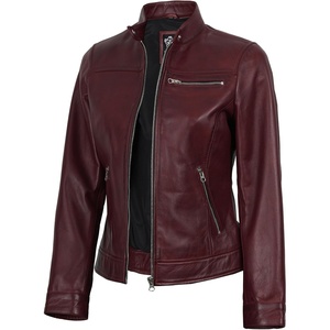 image:imageDecrum Real Lambskin Leather Cafe Racer Jacket Women Moto Biker StyleBurgundy